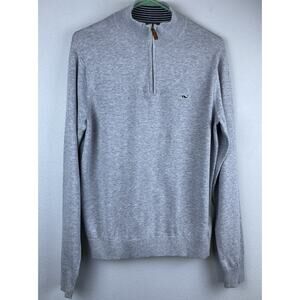 Vineyard Vines Sz S Gray 1/4 Zip Blue Striped Inside Collar Pullover Long Sleeve